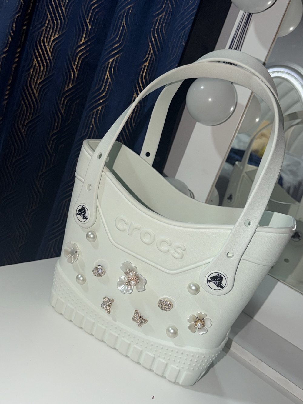 CROCS White Floral Charm Mini Tote